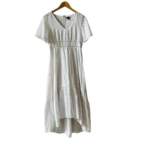 Ann Taylor Eyelet Short Sleeve Hi Low Dress Size 0 White - Picture 2 of 8